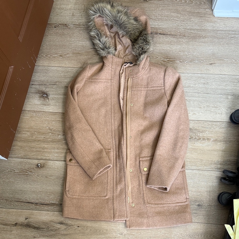 J. Crew Women's Brown Utility Jacket with Faux Fur Hood